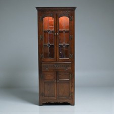 Old Charm Corner Display Cabinet with Leaded Glass Tudor Brown FREE UK Delivery*