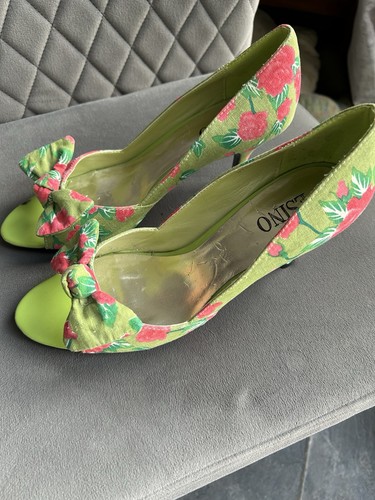 Green pink floral peep toe - peep,