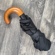 St Michael Vintage Compact Umbrella Black Wooden Crook Handle Mark's And Spencer