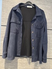 bershka navy blue suede effect jacket uk 4 xs oversized