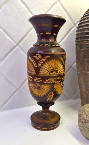 Hand carved wooden vase - wooden,