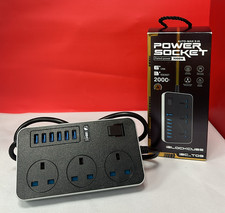 iBlockCube POWER SOCKET 6 USB Ports 3 Way Gang Socket Electrical Black 2M T09