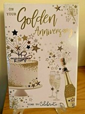 Golden Wedding Anniversary Gold Foil Quality Card Celebrate 50 years Party