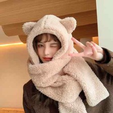 Fluffy  Bear Ears Teddy Hat Scarf Hat  Warm Scarf Mitten BUY 2 GET ONE HALF PR