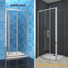 Bi fold Pivot Walk In Shower Enclosure Door Glass Screen Cubicle Panel and Tray