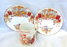 Rare King Edward VII and Queen Alexandra Coronation trio William Lowe Potteries.