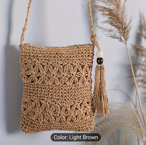 Straw woven cross body bag - woven,