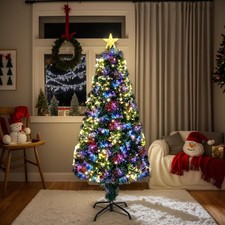 6FT Pre-lit Fiber Optic Artificial Christmas Tree w/ Star Ornaments Xmas Decor