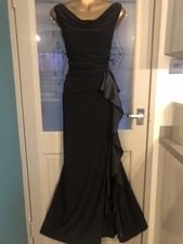 John Lewis Long Black Frill Cowl Neck Evening Maxi Dress Size 18