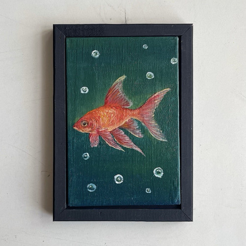 Framed goldfish oil - goldfish, painting
