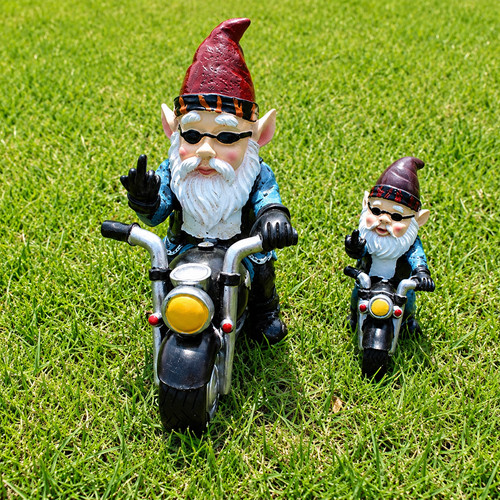 1pcs garden gnomes riding bike - 1pcs,