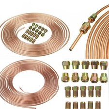 Copper Brake Pipe Hose Kit 25ft 10 Male & 10 Female Nuts Joint 3/16 Union