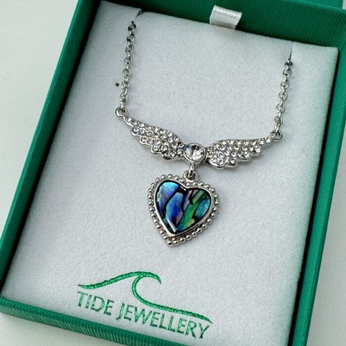 Winged diamanté heart paua - winged,