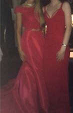 Red Sherri Hill Prom Dress Two Piece Keyhole Backless Cut Out With Ribbon Tie