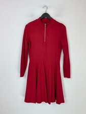 Karen Millen Red Plain Knee Length Skater Long Sleeve Zip Detail Dress UK 14