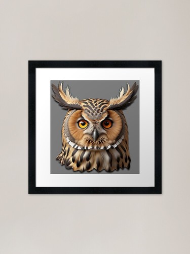 Owl head framed - (#808080), art