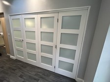 Internal Bifold Doors White 4 Frosted Glass & Track 2760mm x 2025mm 