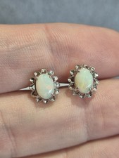 Sterling Silver Opal Flower Filigree Style Stud Earrings