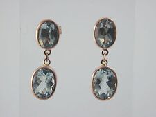Aquamarine 9 carat rose Gold double drop stud Earrings butterfly backs