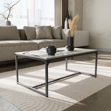 Coffee Table with Aluminum Alloy Frame Legs Glossy White Slate End Side Table