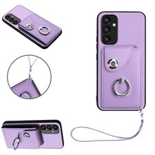 For Various Phone 7 Cards Pocket Leather Wallet Case Ring Holder Cover +Lanyard