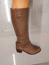 Ladies Knee High Boots Size 5 Brown Taupe Leather Zip Up Block Heel
