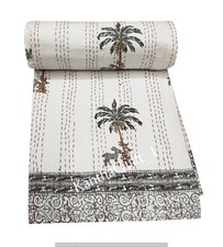 Palm Tree Printed Kantha Quilt