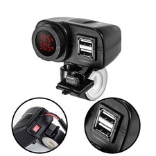 Waterproof LED Display Motorcycle Charger with Voltmeter Thermometer Red