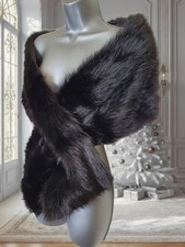 Black Faux Fur Wrap Stole Satin Backed Adjustable Fit One Size  10 X 66 Inches