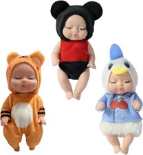 3Pcs Tiny Treasures Baby Doll Mini Reborn Dolls with Animal Clothes,Cute Little