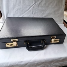 Black Leather Solo  briefcase Gold Combo Lock Nice! Classy