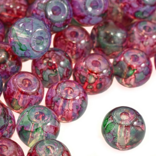6mm purple green mix glass - green,