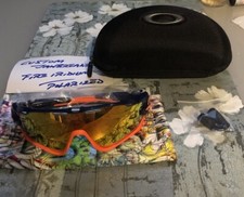 OAKLEY CUSTOM JAWBREAKER NEON ORANGE/DARK NAVY FIRE IRIDIUM POLARIZED SUNGLASSES