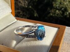 14k White Gold Large Topaz With Diamond Arm Detail Ring