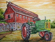 Watercolor Painting Farm Red