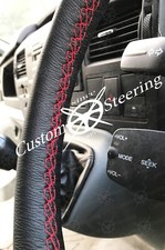 FOR MERCEDES 190/ W201 82-93 TRUE LEATHER STEERING WHEEL COVER RED DOUBLE STITCH