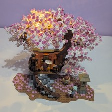 MOC Sakura Tree Building Blocks Set Shrine With Light Up Cherry Blossom Scene