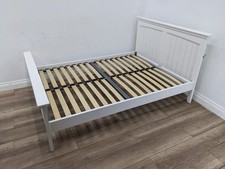 DOUBLE BED FRAME White Solid Headboard Footboard Slatted Foundation