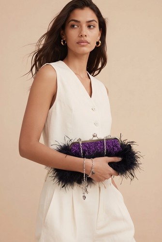 Purple glitter clutch - purple,