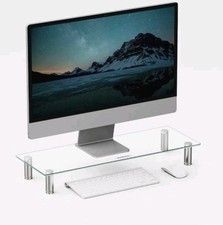 VonHaus Monitor Riser Stand - Clear Curved Glass -Computers, Laptops,TVs