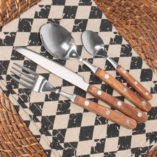 16 Piece Stainless Steel Cutlery Set Triple Riveted Wood Handles Everyday Dining