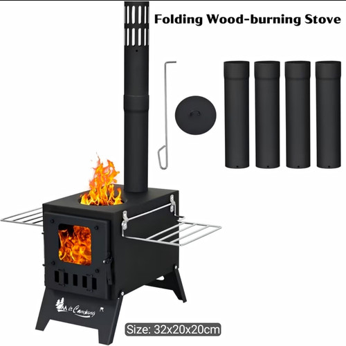 Portable foldable wood - foldable, wood-burning