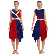 Womens Costume Ballroom Gown Shiny Dress Music Robe Competition Sleeveless