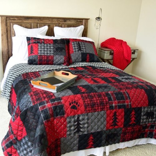 Log cabin bear king printed - log,