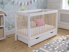 Luca White Baby Cot Bed 120x60cm with Aloe Vera Mattress