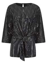 Ladies Ex Evans Black Sequin Sparkle Tie Front Blouse Top 14 16 18 20 22 24 26