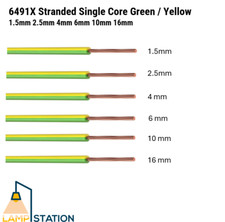 Earth Single Core Cable 6491X Green Yellow 1.5mm 2.5mm 4mm 6mm 10mm 16mm VARIOUS