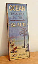 Vintage Metal Wall Decor Retro "Ocean This Way to the Beach"