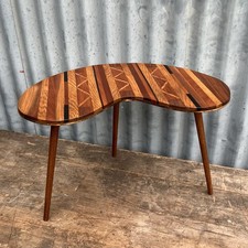 Vintage Kidney / Bean Shaped Side End Table Mid Century Parquetry Top 60s