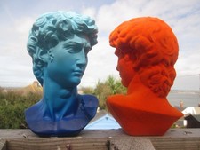 2 Contemporary Pop Art Michelangelo David Head Sculpture Statue Bookends Velvet